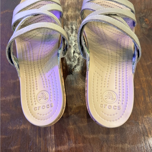 Women’s Crocs A-Leigh Leather Upper Cork Platform Wedge Slide On Sandals Size 8 - Picture 6 of 7